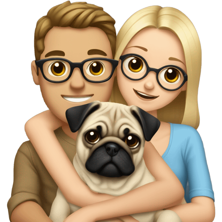 boy in glasses with blonde girlfriend and pug emoji