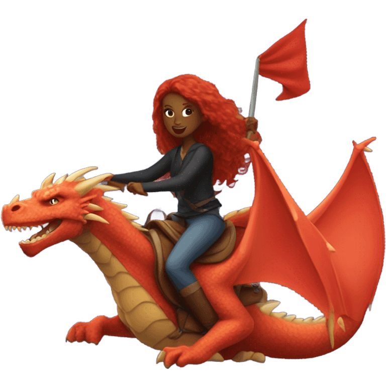 red head long hair girl on dragon protecting a black woman emoji