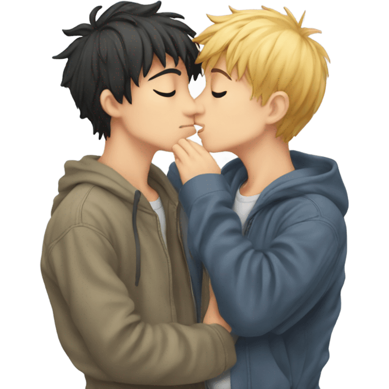 Two manga boys kissing each other emoji