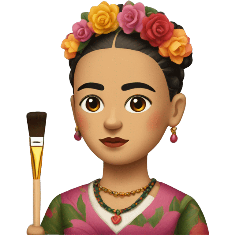 full body frida kahlo unibrow kid with paintbrush emoji