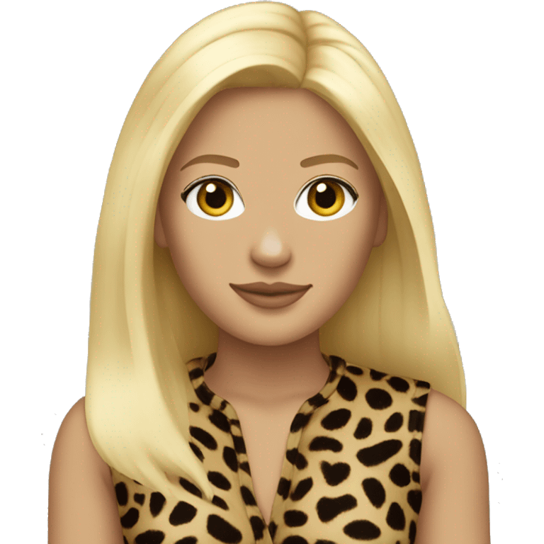 jumpsuit leopard print, blonde straight hair emoji