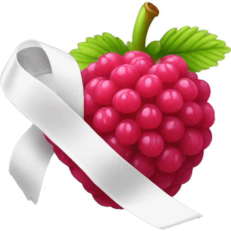 one raspberry fruit with a white ribbon on top of it emoji