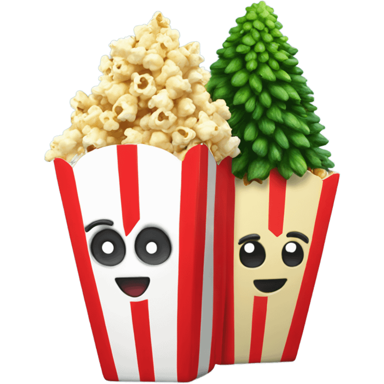 Two pieces of popcorn with Christmas tree sprouting emoji