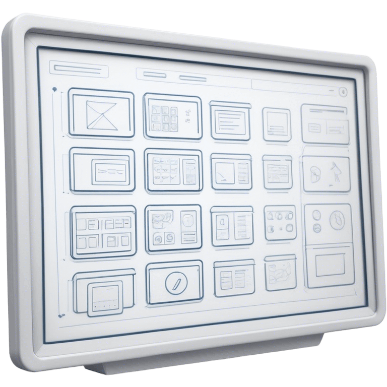 Create an emoji for UX/UI design. Show wireframe sketches or design mockups with interface elements like buttons, sliders, and icons, symbolizing the design process. Use modern, professional colors. Do not include any emojis or smiley faces. Make the background transparent. emoji