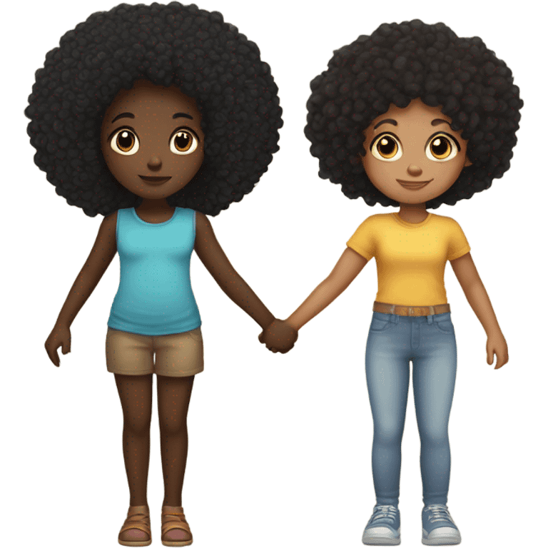 Khalyn dark skin slim thick build and long braids with Ava Rose light skin little girl with black curly Afro holding hands  emoji