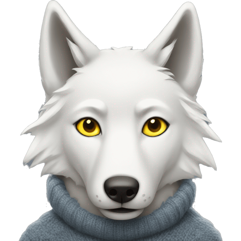 White wolf with yellow eyes wearing sweater emoji