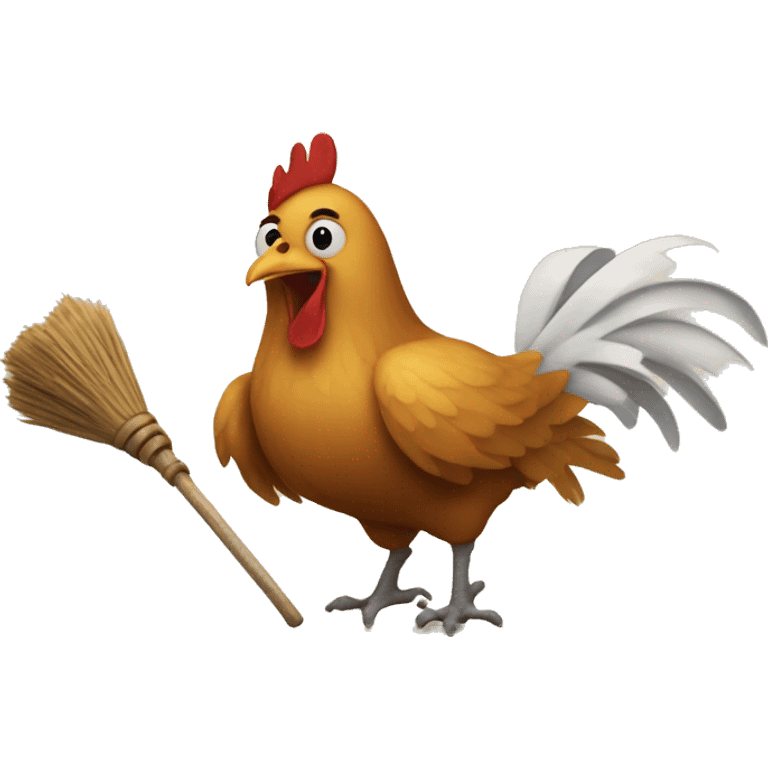 Chicken flying a broom emoji