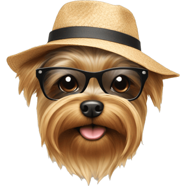 Yorkie wearing sunglasses and a hat emoji