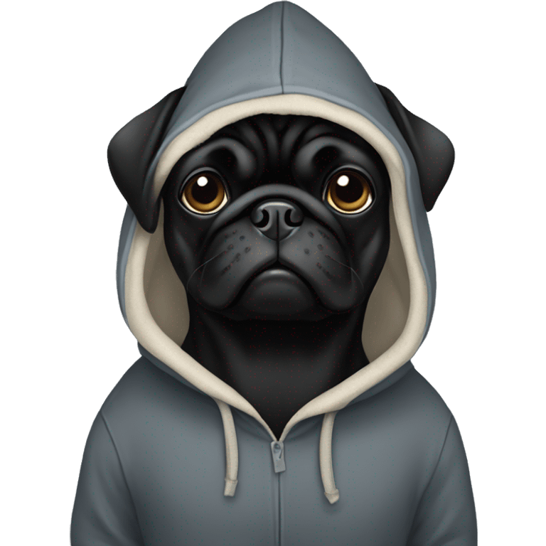 black pug wearing hoodie emoji