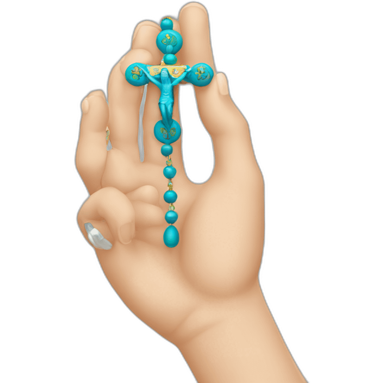 a hand holding a Catholic rosary emoji