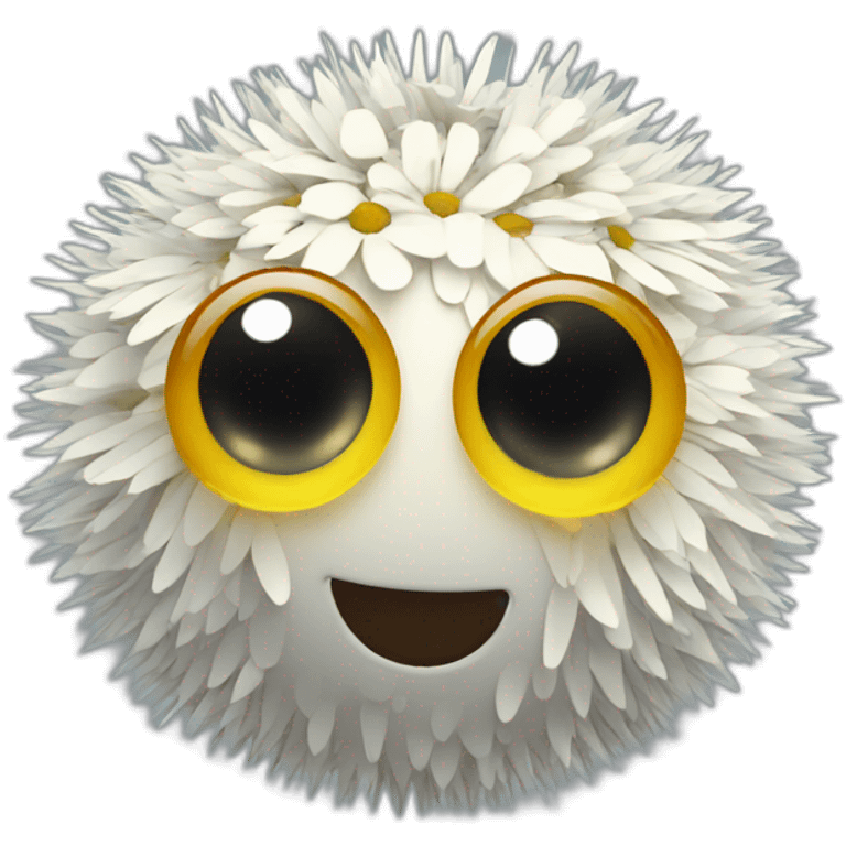 3d sphere with a cartoon dandelion texture with big kind eyes emoji