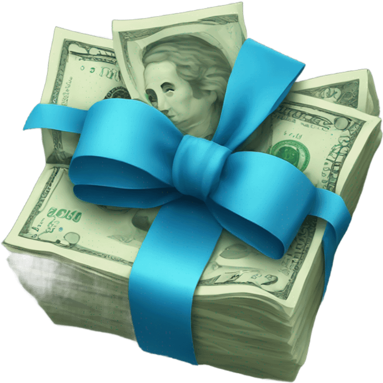 a bundle of money tied with a blue bow emoji