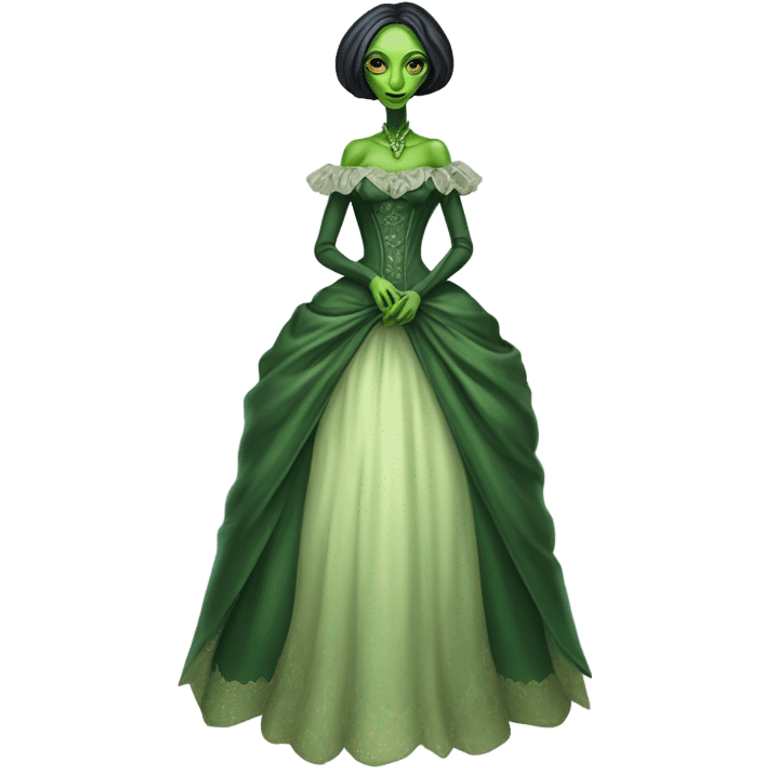 "green alien woman" galora in Victorian dress elegant, full body emoji