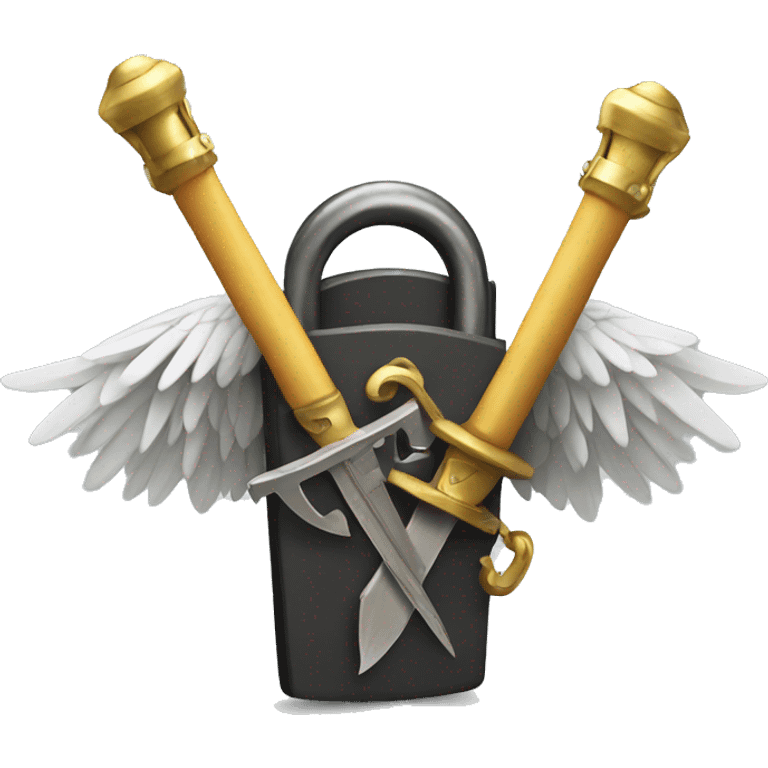 a lock with wings holding a sword emoji