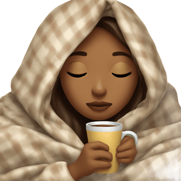 girl inside a blanket sipping coffee eyes closed emoji