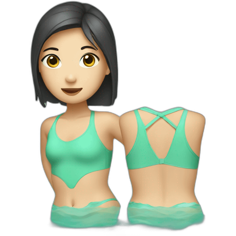 swimming asian girl with mint swimming suit emoji