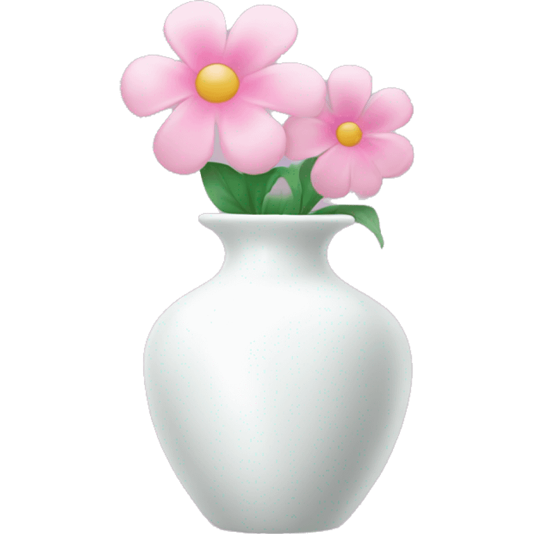 white vase with a pink bow around it, with a pink flower in the vase emoji