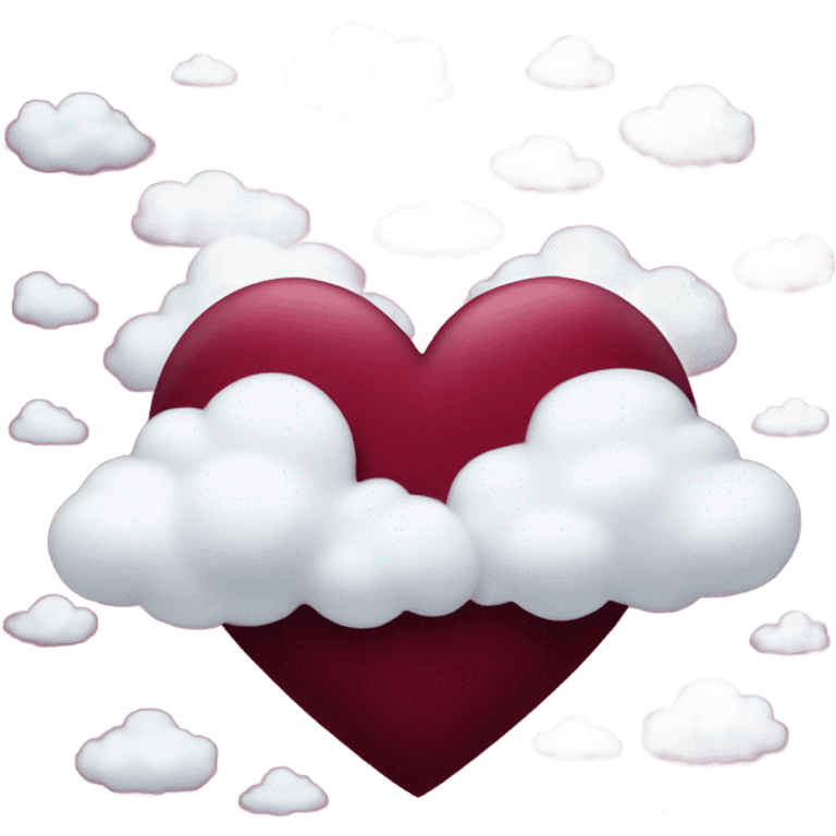 Burgundy bright heart and clouds emoji