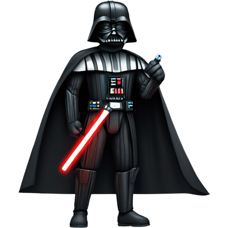 Full body Darth Vader with light saber drawn out to his right side and a very menacing look  emoji