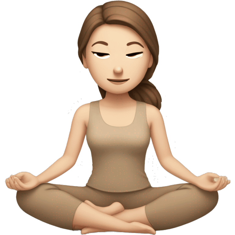 White Girl with brown hair doing padmasana in beige tones  emoji