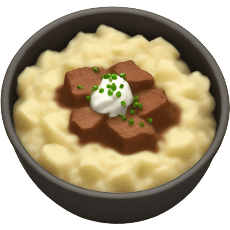 bowl of mashed potatoes beef stew emoji