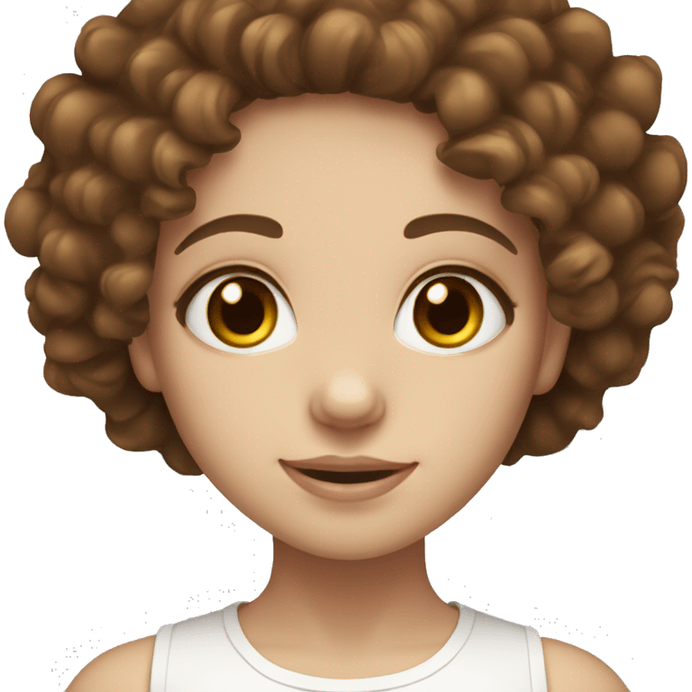 feminine girl, curly brown hair, white skin, cute, brown dolly eyes emoji