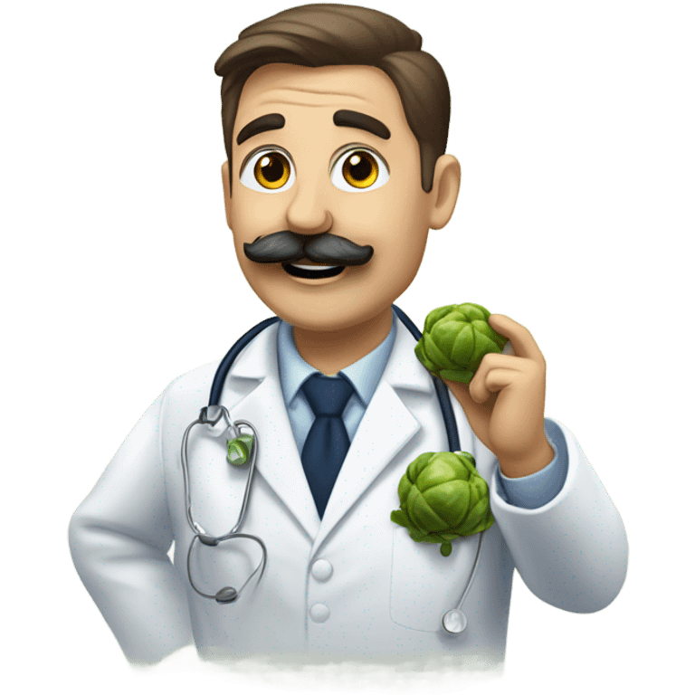 Navy doctor with moustache being goofy with Brussels sprouts  emoji