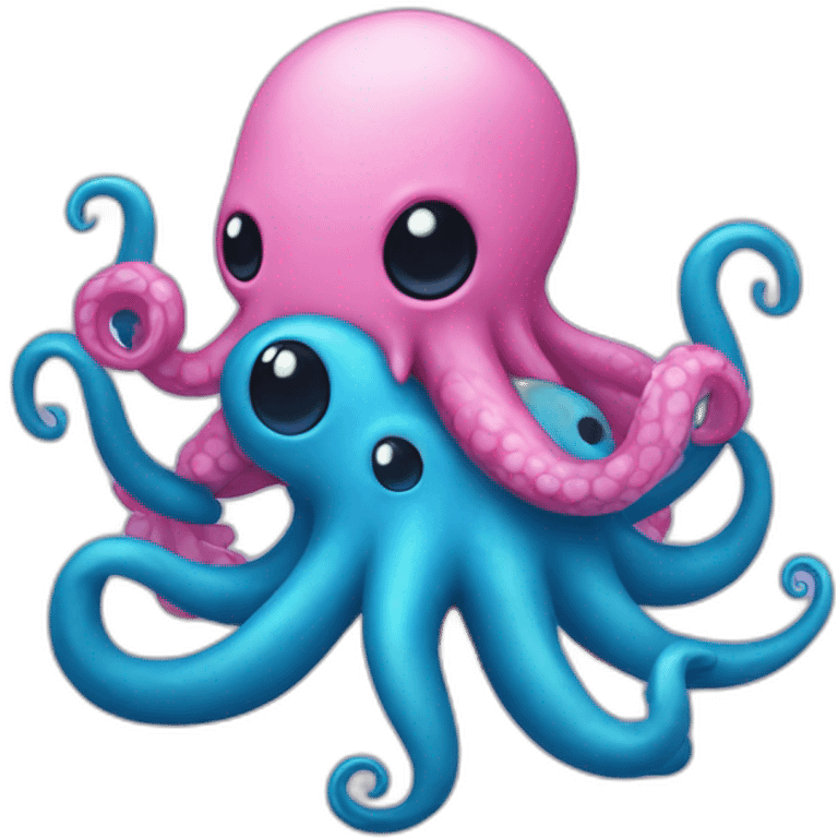 an adorable blue kraken fighting  has another pink kraken  adorable emoji