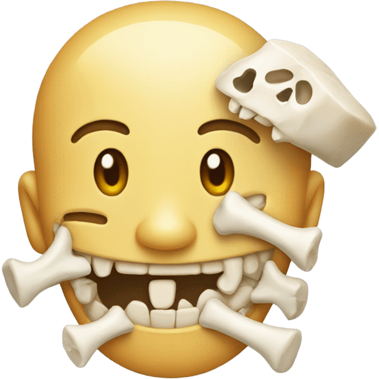 Smiling emoji with a bone in its mouth emoji