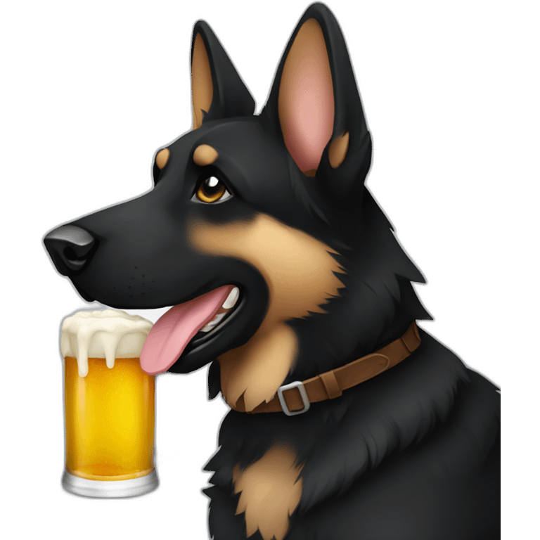 All black German shepherd drinking old style beer emoji