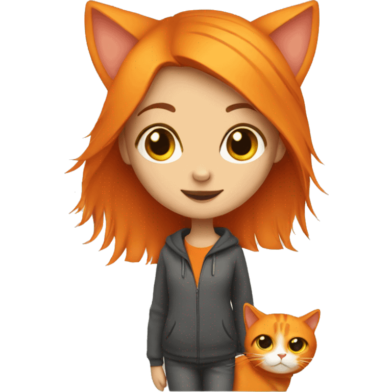 Girl with orange cat  emoji