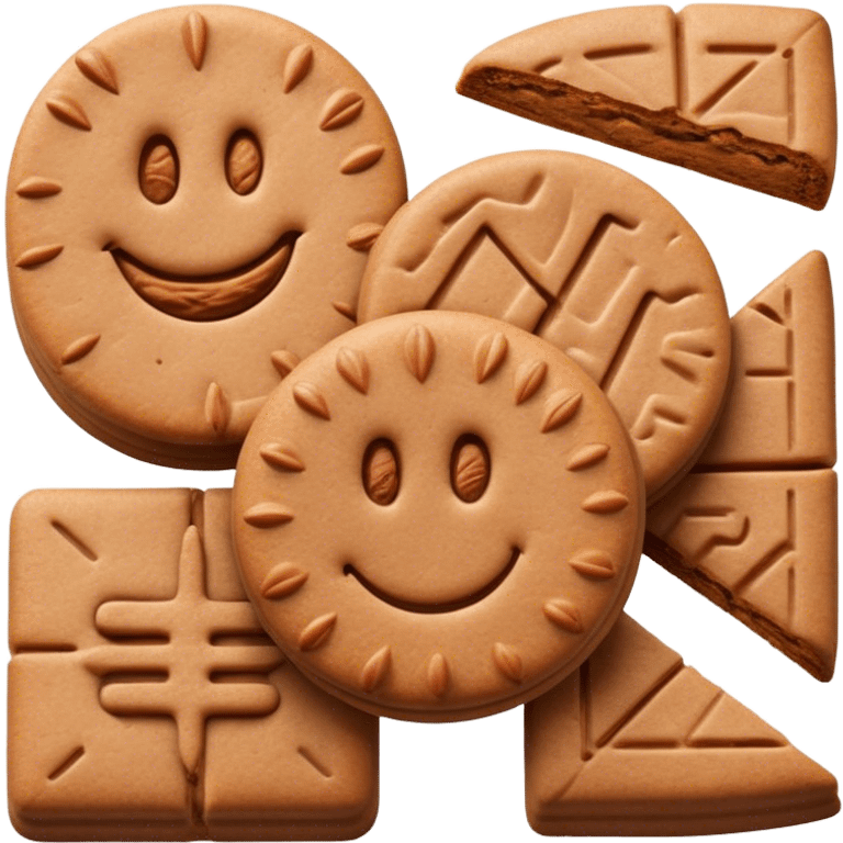 Cinematic Realistic Speculaas Biscuit Emoji, featuring spiced, crisp cookies rendered with lifelike detail and warm, aromatic lighting. emoji