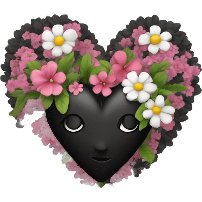 black heart with flowers around it emoji