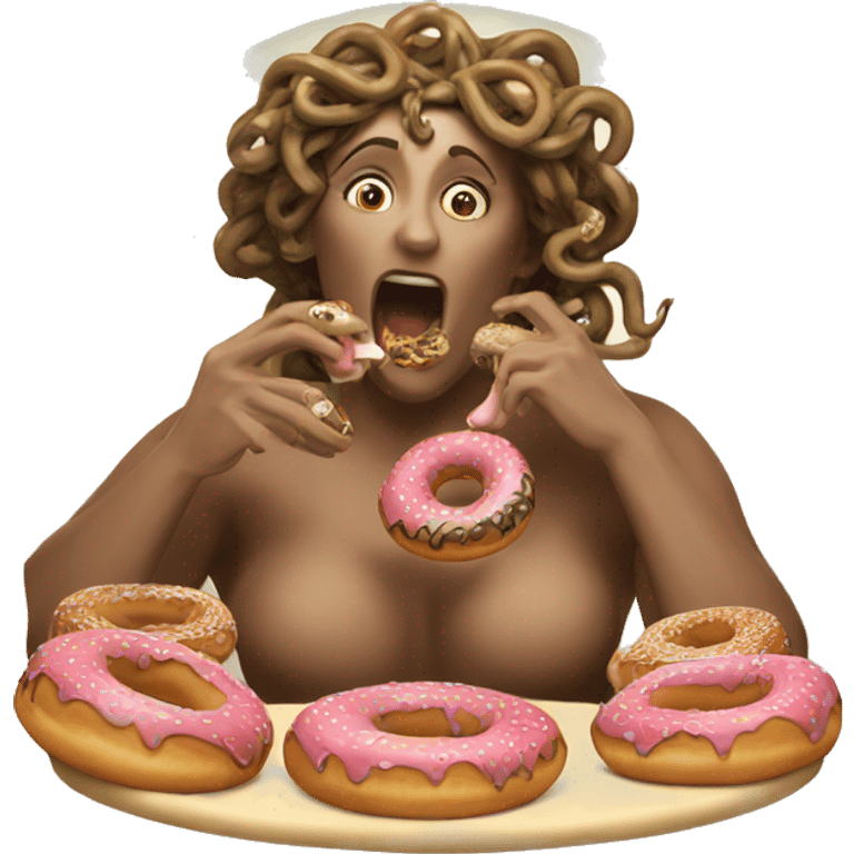 greek medusa feeding her snakes with donuts emoji