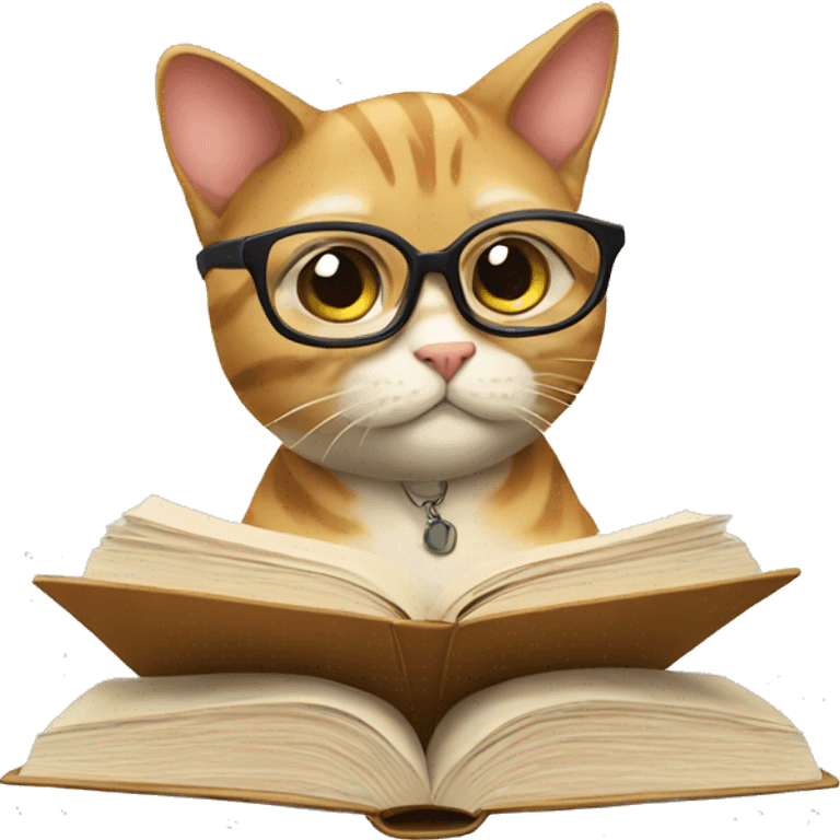 cat wearing glasses studying emoji