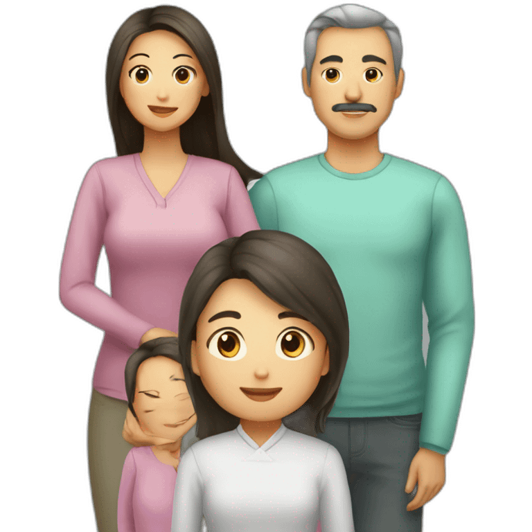 Family, dad is asian, mom is tatar, daughter is with long hair emoji