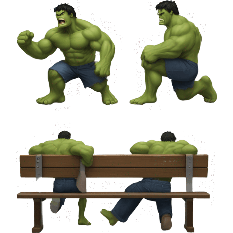 hulk kicking a bench, and bech breaks in half emoji