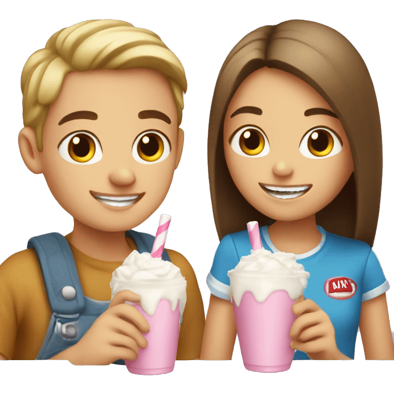 Pretty girl and boy drinking milkshakes  emoji