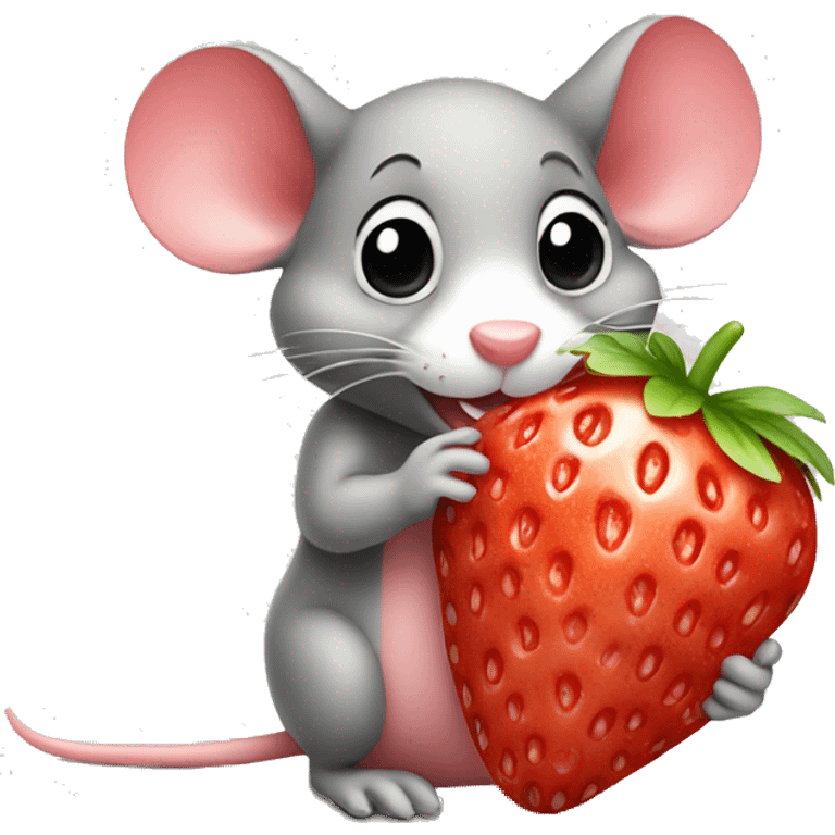 cute bubbly mouse eating strawberry emoji