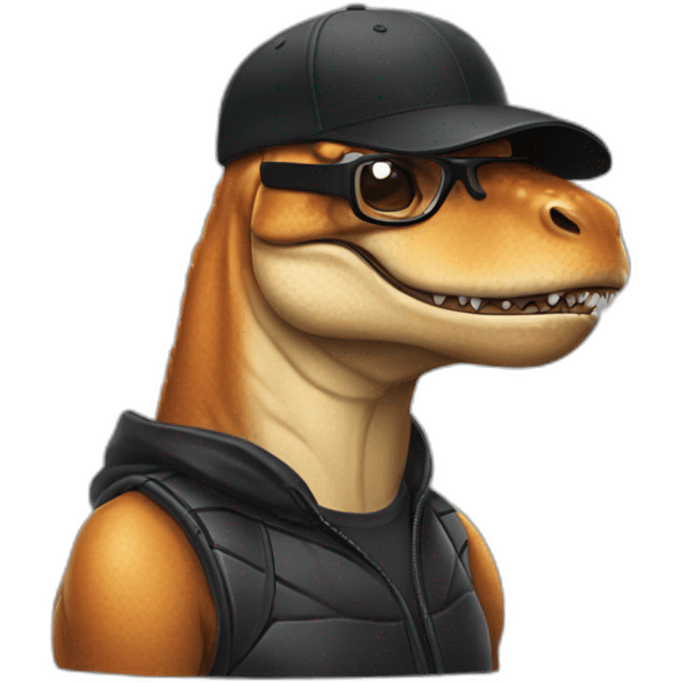 trex with black baseball cap wearing thick glasses emoji