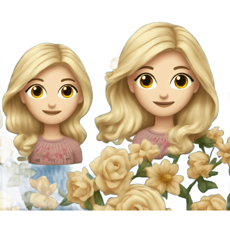 beautiful finnish blond hair woman with blue eyes knitting floral  emoji