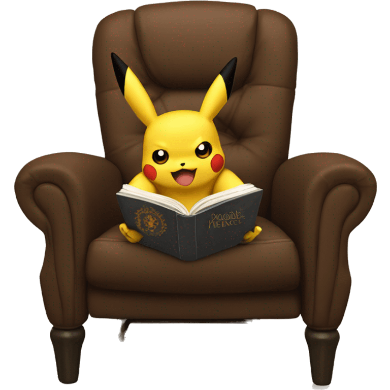 pikachu in a brown recliner reading game of thrones emoji