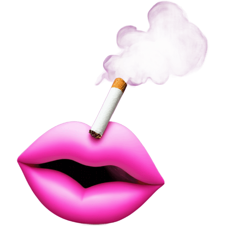 Neon pink lips are blowing smoke, and a cigarette is in her mouth emoji