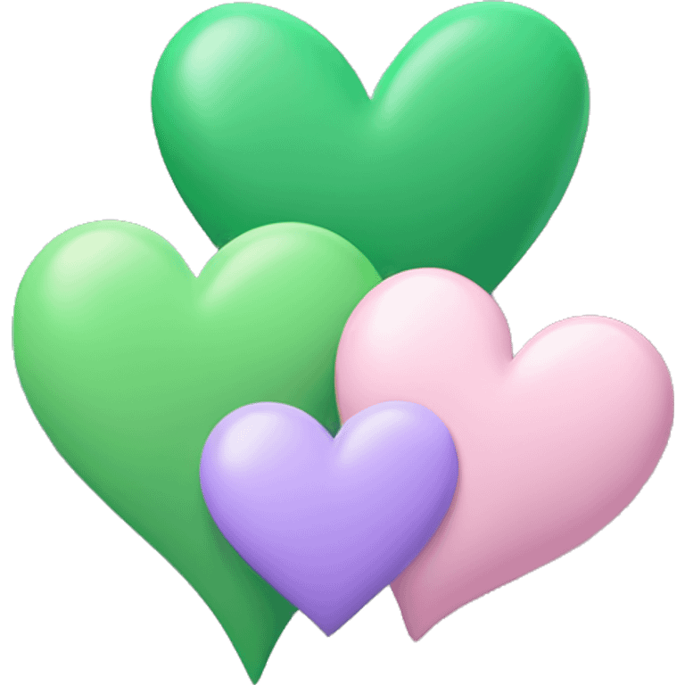 Light pink heart, light Purple Heart, and green heart emoji