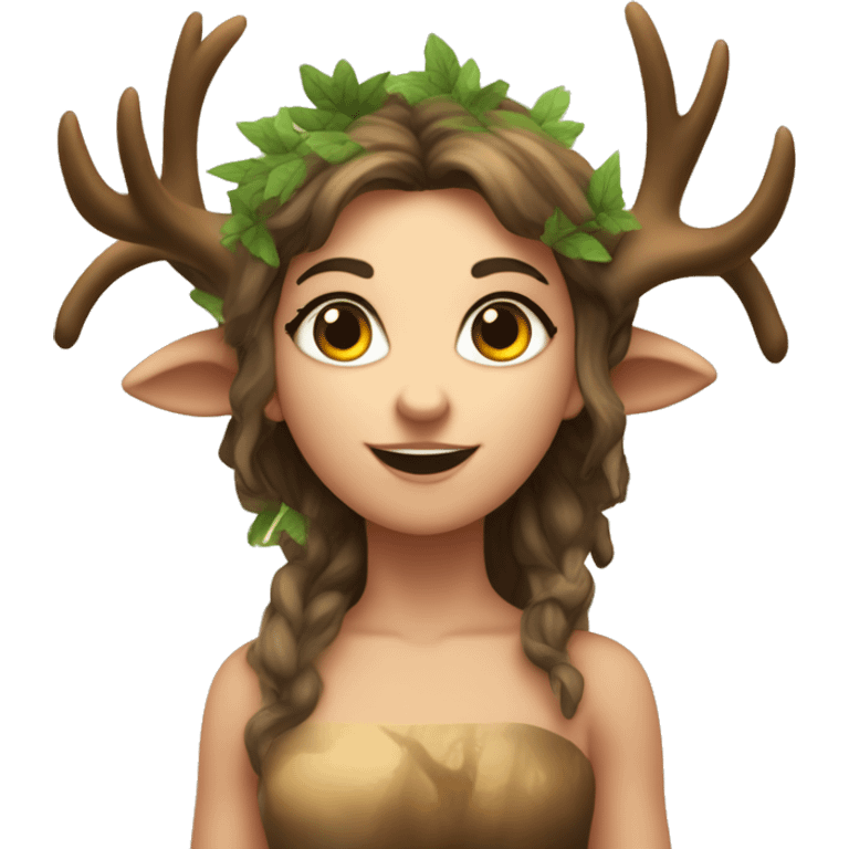 Forest Faun among the trees with deer horns play, female, beautiful, desirable, logically on the fluet emoji