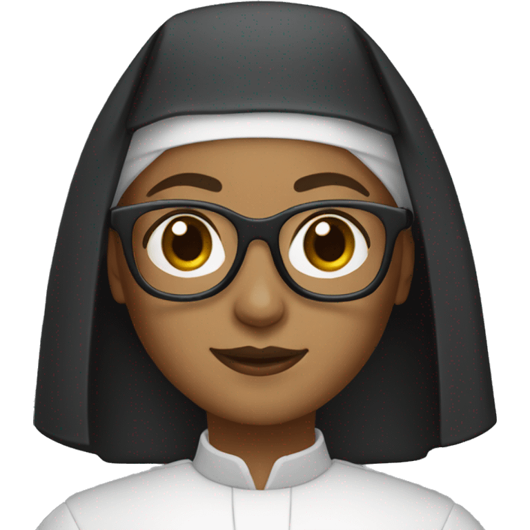 Female nun with medium skin tone and curly hair wearing spike Lee glasses emoji