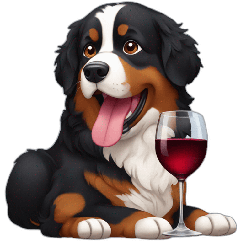 Bernese mountain dog drinking red wine emoji