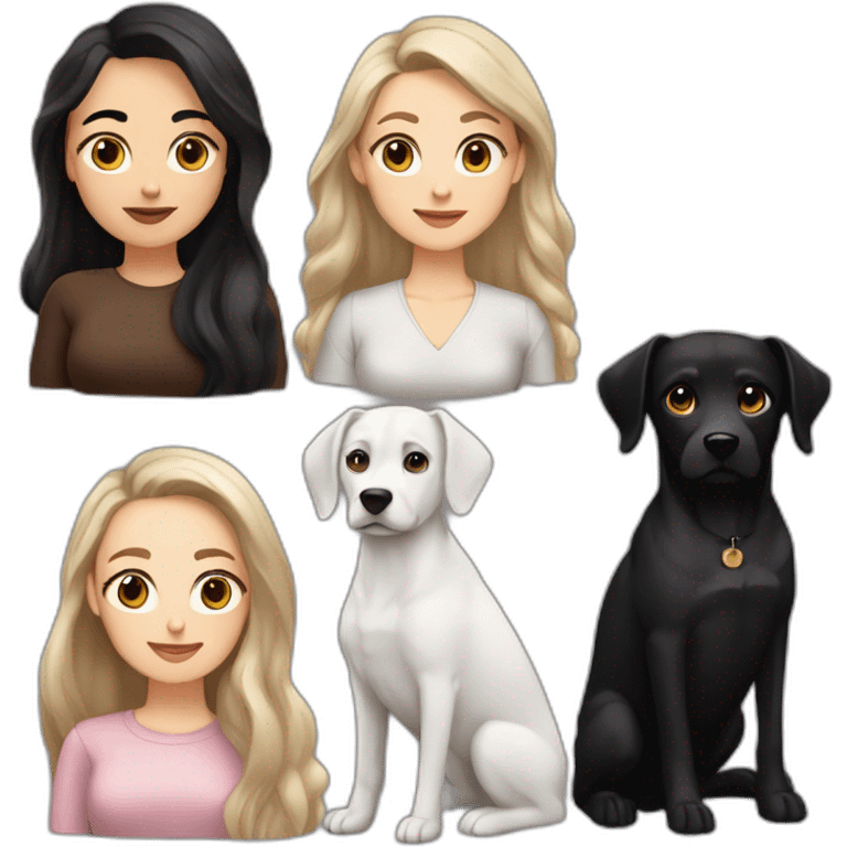 White women with long dark brown hair and long eyelashes dark brown eyes and thick dark brown eyebrows with the black dog with a white stripe on the neck and ears raised up emoji