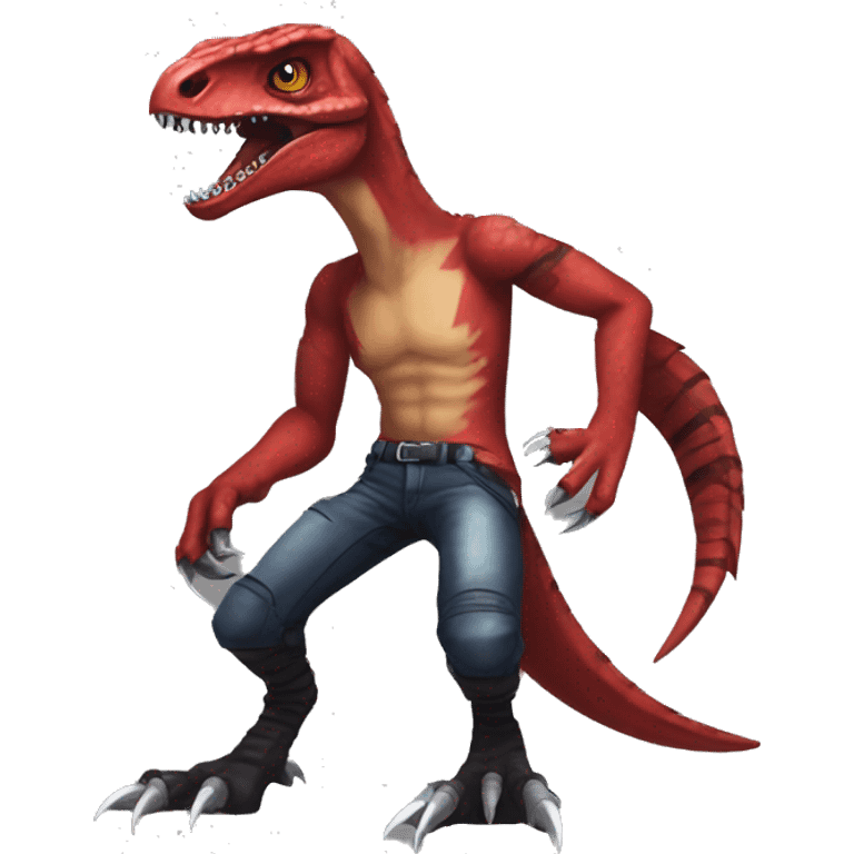 Red edgy badass velociraptor Digimon emoji