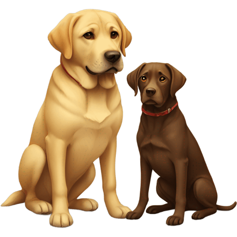 A brown lab and a yellow lab sitting emoji